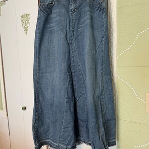 Vanity Blue Denim Skirt with Floral Accent